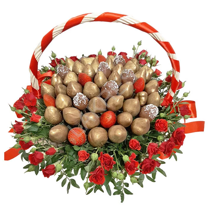 Красные розы с клубникой в шоколаде